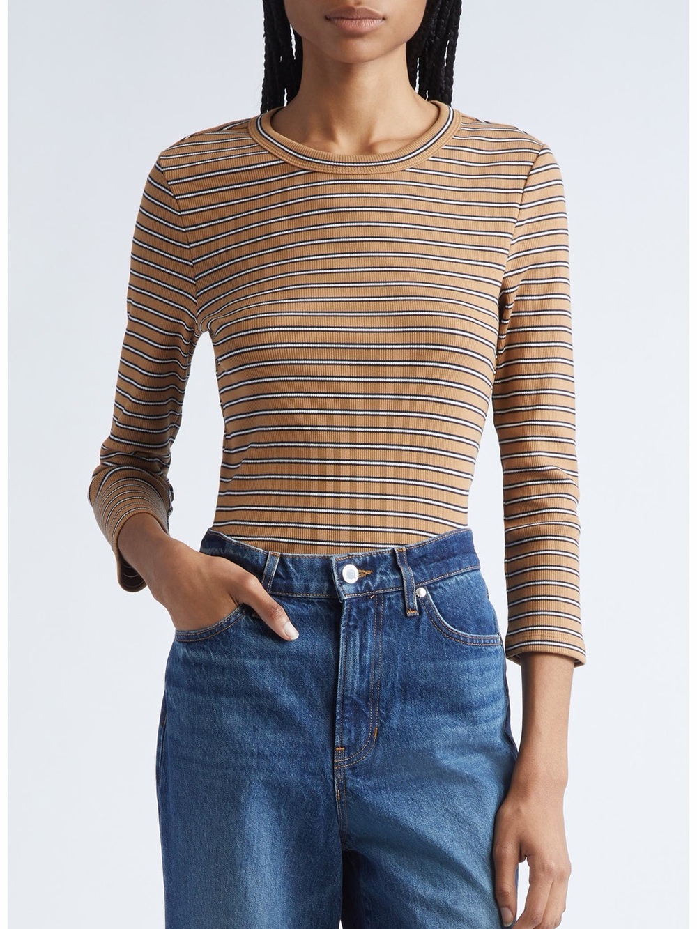 Veronica Beard Pruitt Striped Three-Quarter-Sleeve Shirt
